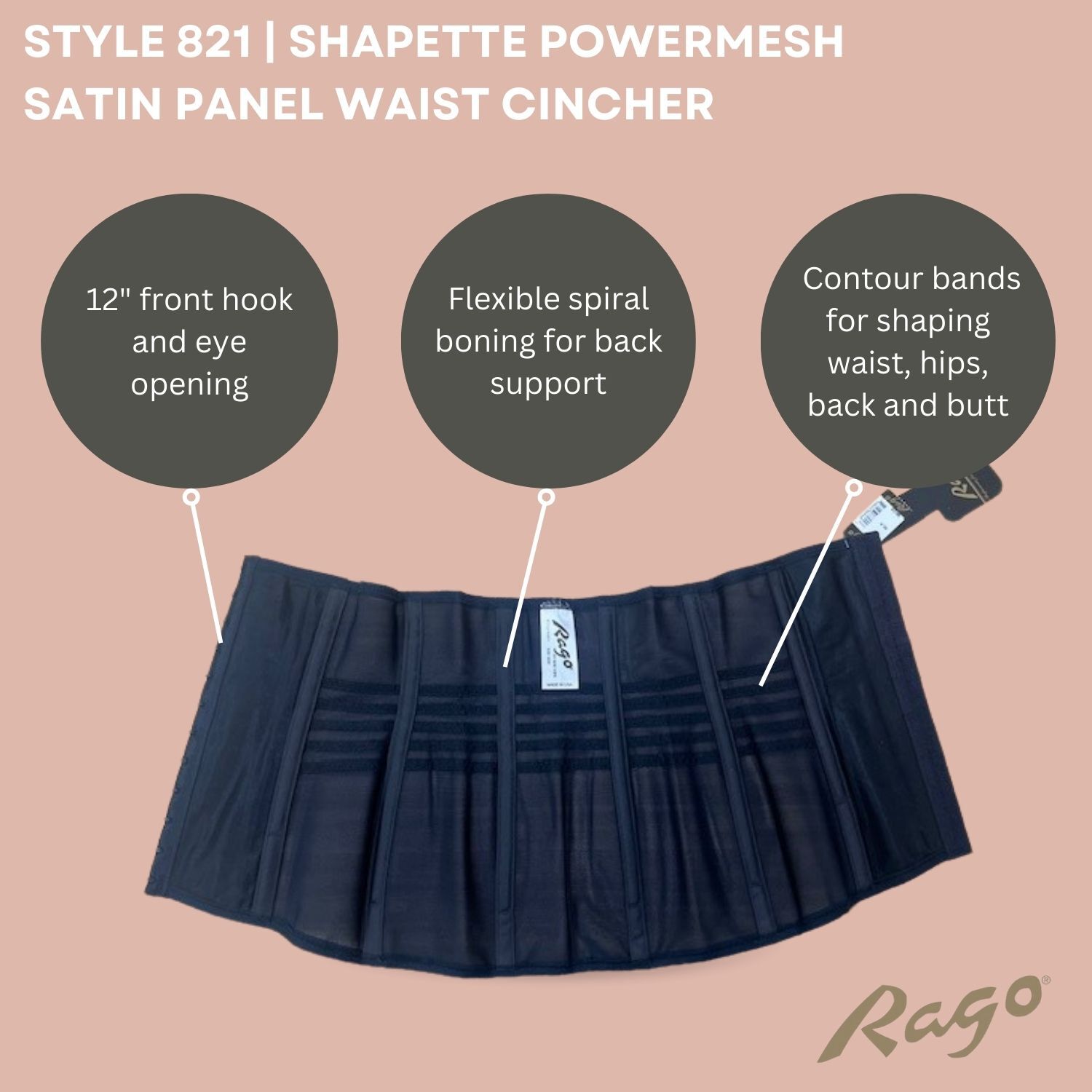 Shapette Powermesh Satin Panel Waist Cincher, LEO, alternate image number 3