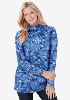 Perfect Printed Long-Sleeve Mockneck Tee
