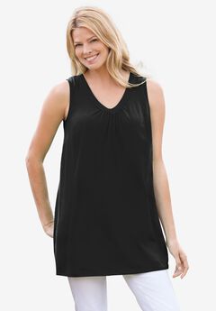 Perfect Sleeveless Shirred V-Neck Tunic