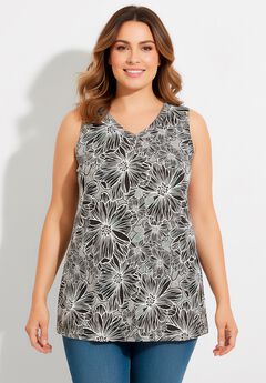 Perfect Printed Sleeveless Shirred V-Neck Tunic