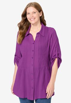 Pintucked Button Down Gauze Shirt