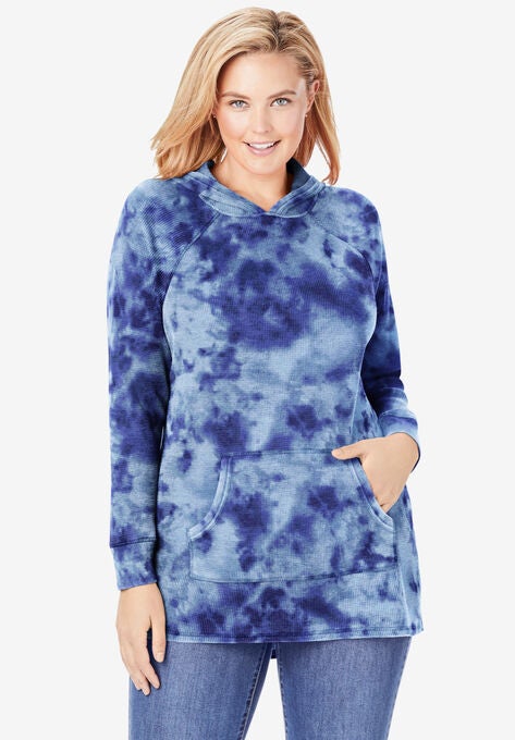 Washed Thermal Hooded Sweatshirt, NAVY TIE-DYE, hi-res image number null