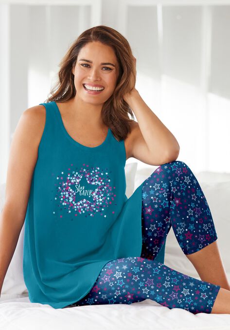 Scoopneck Tank & Capri Legging PJ Set , , alternate image number null