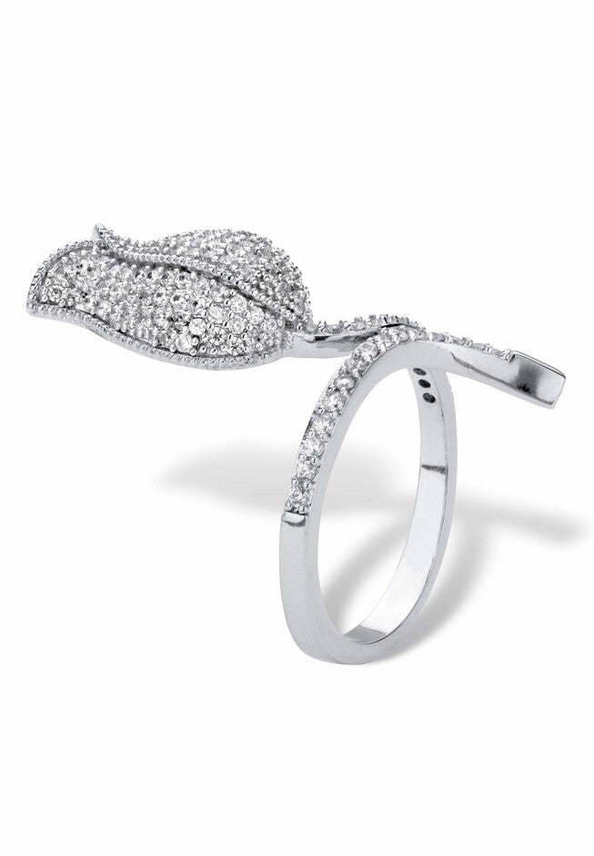 Platinum-Plated Round Flower Wraparound Ring Cubic Zirconia, , on-hover image number 1