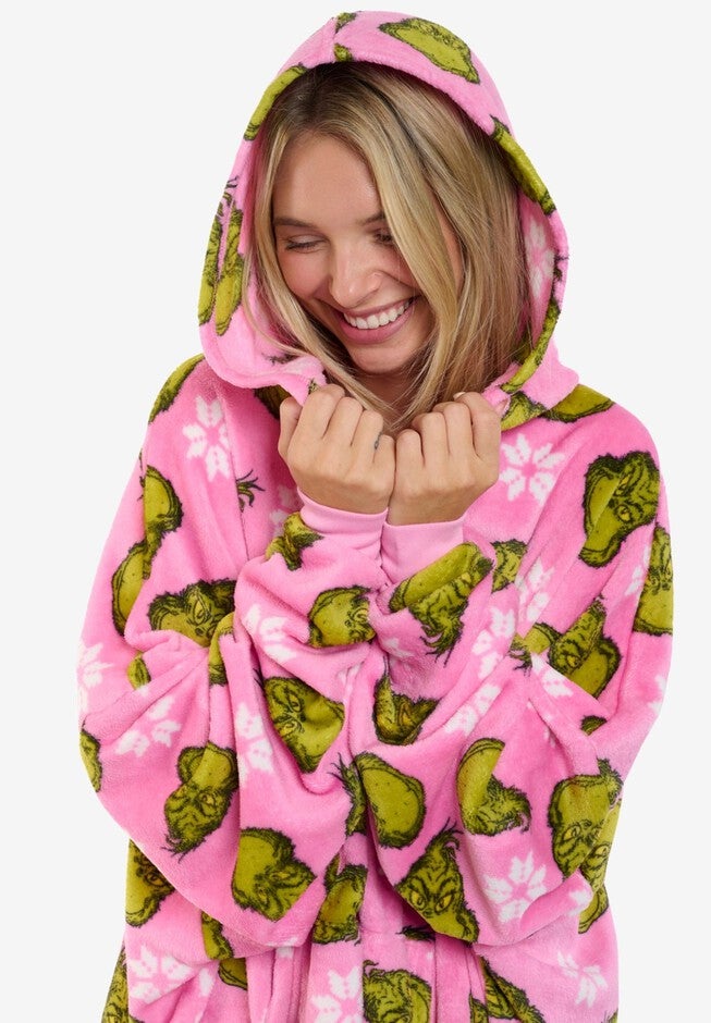 Womens The Grinch Oversized Hoodie Sweatshirt Christmas Pink Green One Size, PINK, alternate image number 5