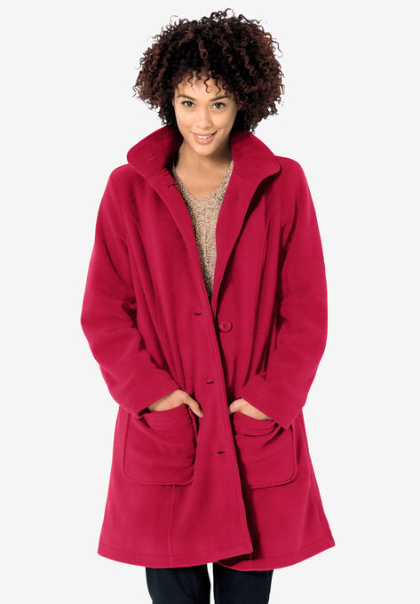 Hooded A-Line Fleece Coat, CLASSIC RED, hi-res image number null