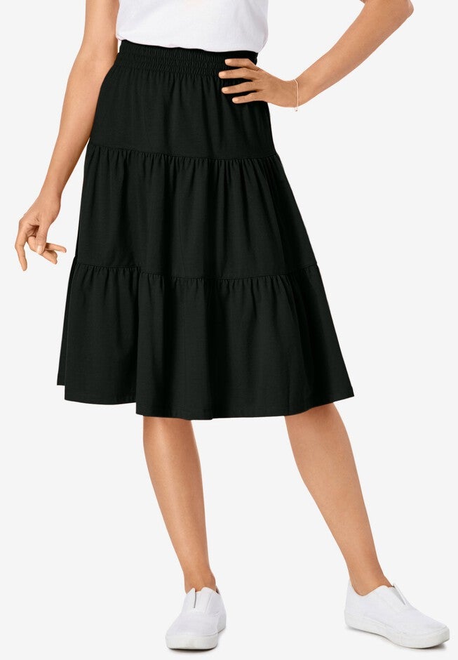 Elastic Waist Tiered Skirt Knit Perfection Black Woman Within elastic-waist-tiered-skirt-knit-perfection-black-woman-within