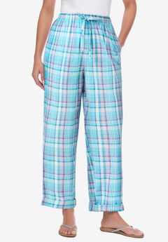 Seersucker Pull-on Elastic-Waist Pants