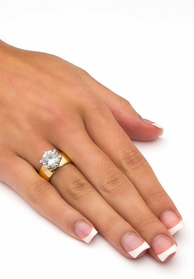 Yellow Gold-Plated Cubic Zirconia Solitaire Engagement Ring, , alternate image number 2