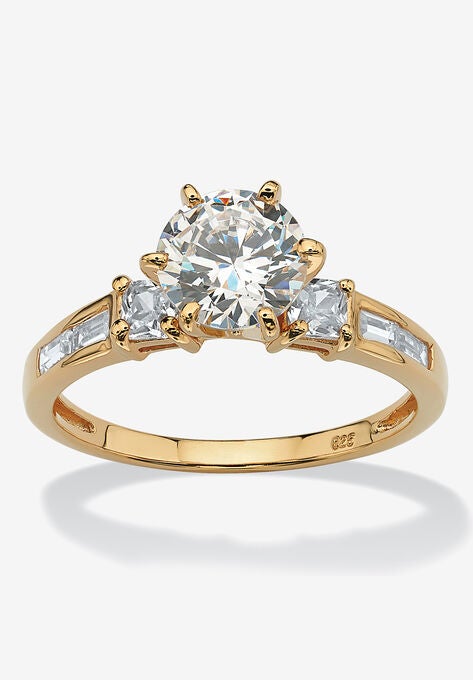 Yellow Gold over Sterling Silver Engagement Ring Cubic Zirconia (2 1/7 cttw TDW), SILVER, hi-res image number null