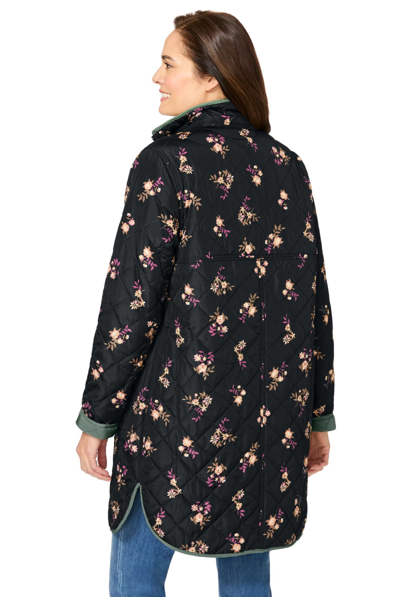 Reversible Quilted Barn Jacket, PINE BLACK PRAIRIE FLORAL, alternate image number 4