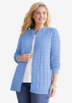Cotton Cable Knit Cardigan Sweater