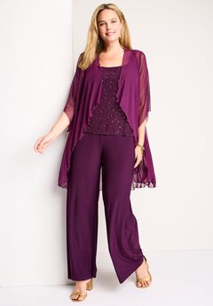 3-Piece Pant Set With Beaded Tank
