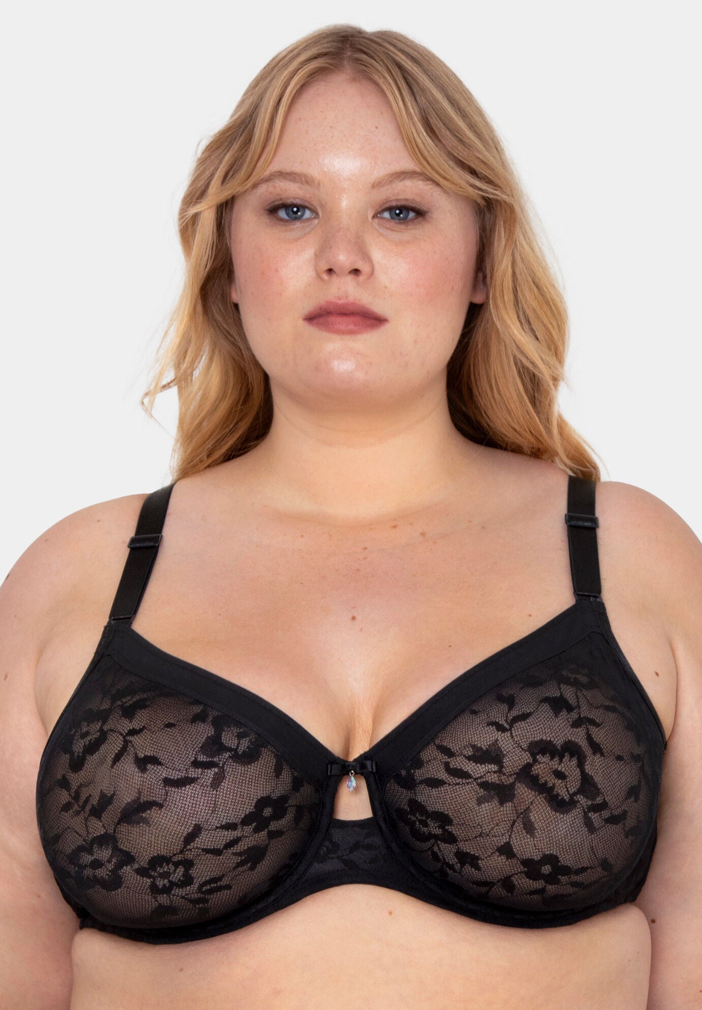No Show Lace Full Coverage Unlined Underwire Bra, BLACK HUE, alternate image number 2