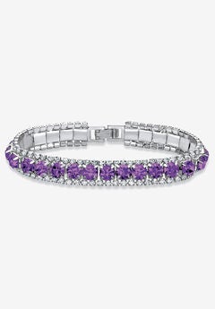 Silver Tone Tennis Bracelet Simulated Birthstones and Crystal, 7"