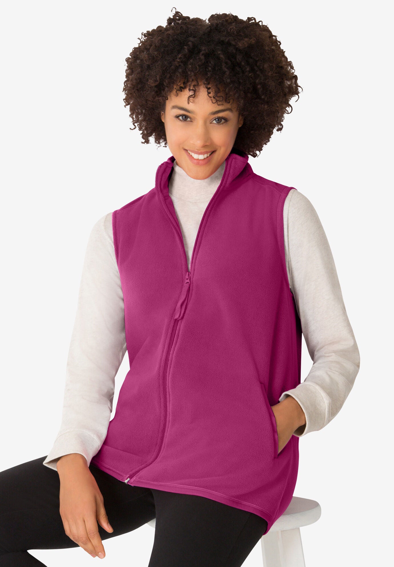 FLEECE ZIP UP VEST WITH POCKETS main image 1
