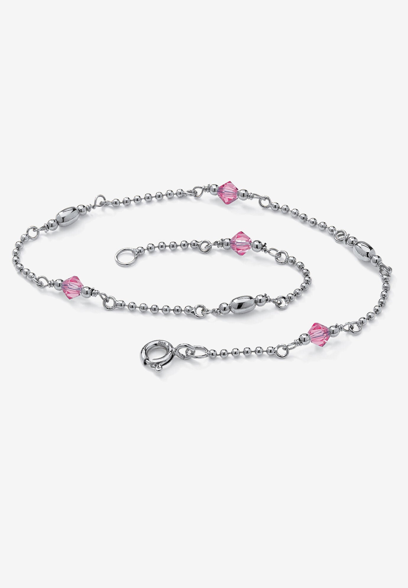 Platinum Plated Silver Ankle Bracelet (2Mm), Round Simulated Birthstone 11 Inches, JUNE, hi-res image number 0