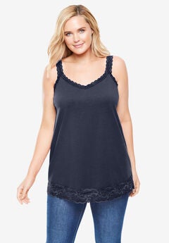 Lace-Trim V-Neck Tank