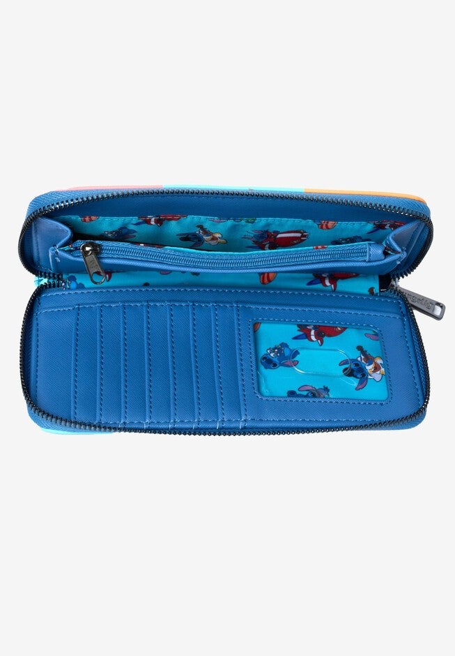 Loungefly x Disney Stitch Zip Around Wallet Color Block, BLUE, alternate image number 3