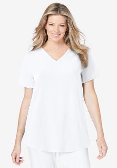 Short-Sleeve V-Neck Shirred Tee