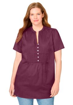 Pintucked Half-Button Tunic