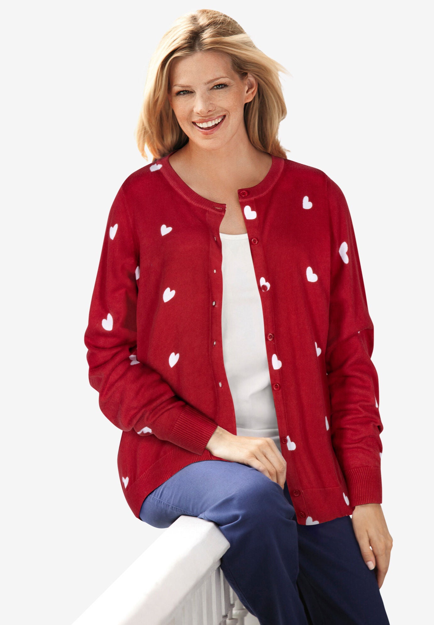 Perfect Long Sleeve Cardigan 2X 6X Plus Size Classic Red Heart Woman Within