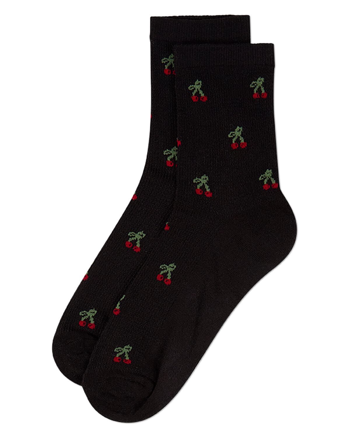 Women's Cherrybomb Waffle Knit Cotton Blend Anklet Socks, BLACK, alternate image number 2