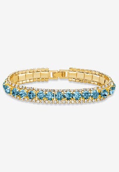 Gold Tone Tennis Bracelet (10mm), Round Birthstones and Crystal, 7"