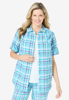 Short-Sleeve Button-Down Cotton Seersucker Shirt