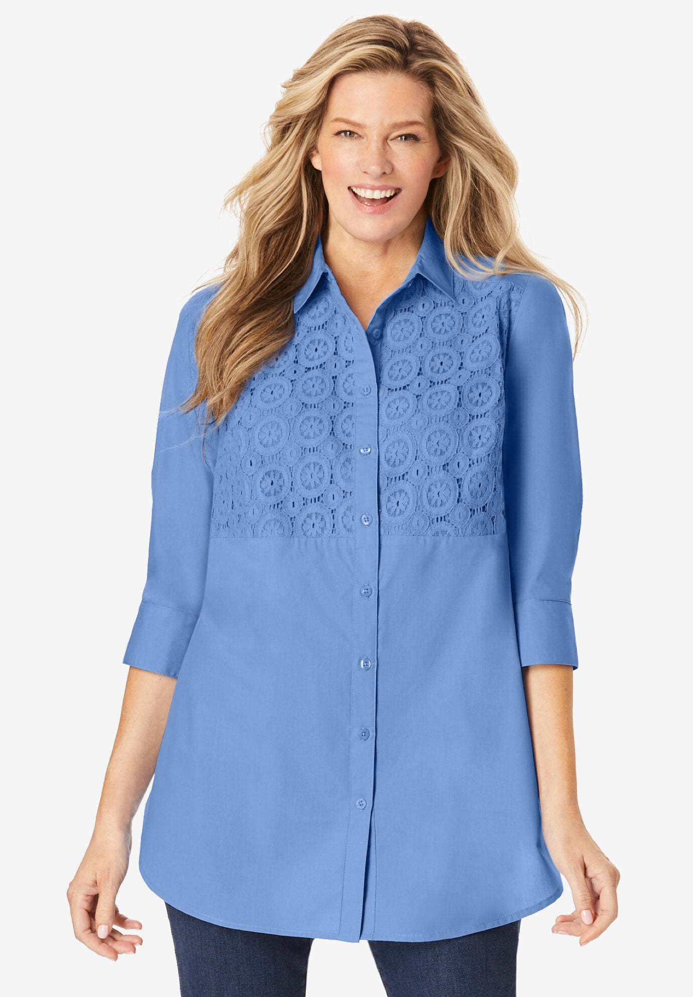 Longer-Length Crochet Front Tunic, , alternate image number 2