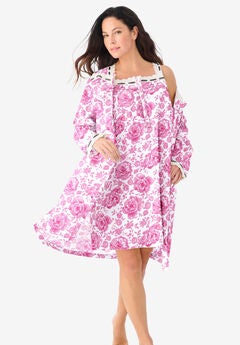 Short 2-Piece Cabbage-Rose Peignoir Set