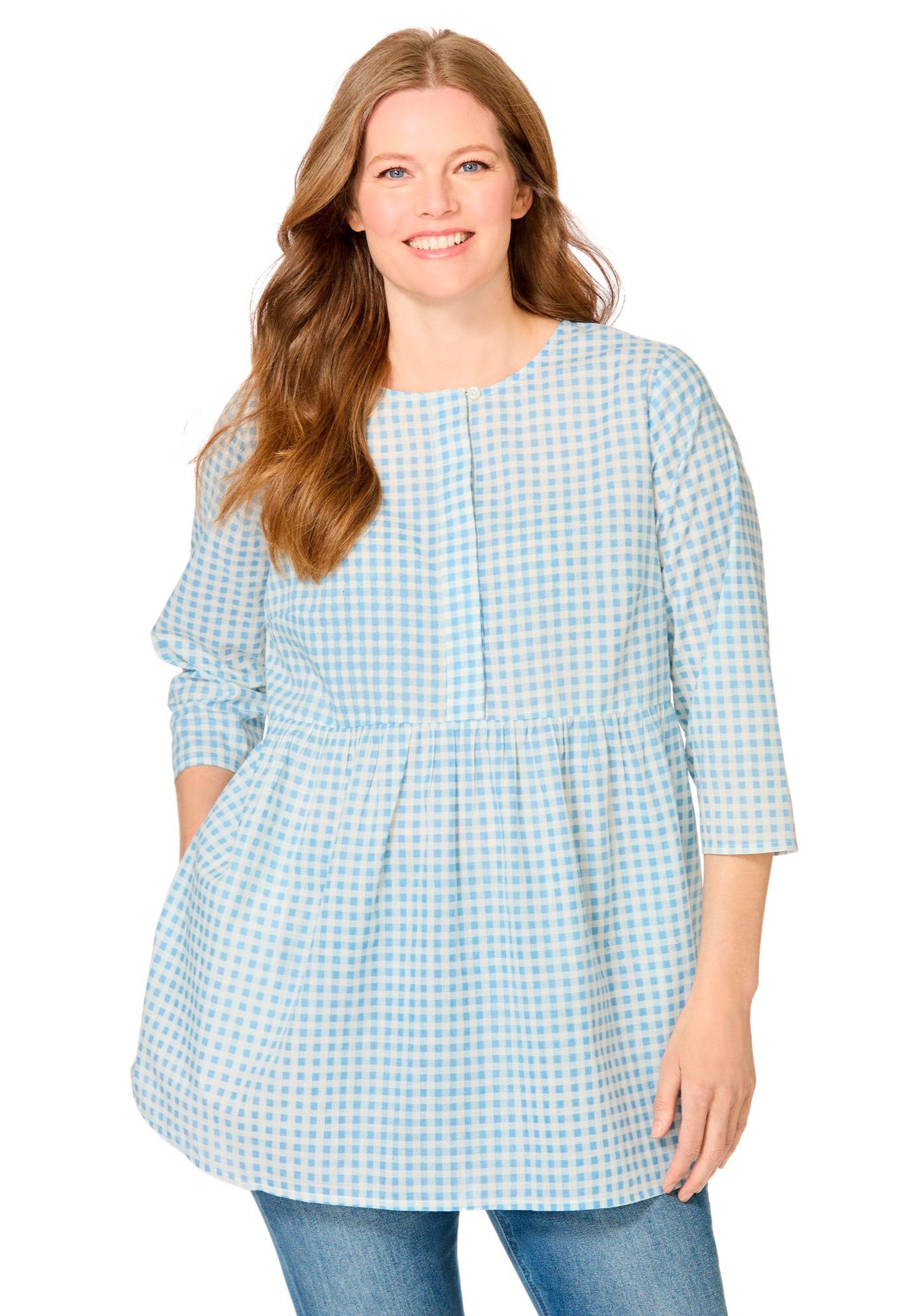 Empire Waist Blouse, FRENCH BLUE GINGHAM, hi-res image number 0