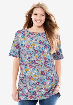 Perfect Printed Short-Sleeve Boatneck Tunic