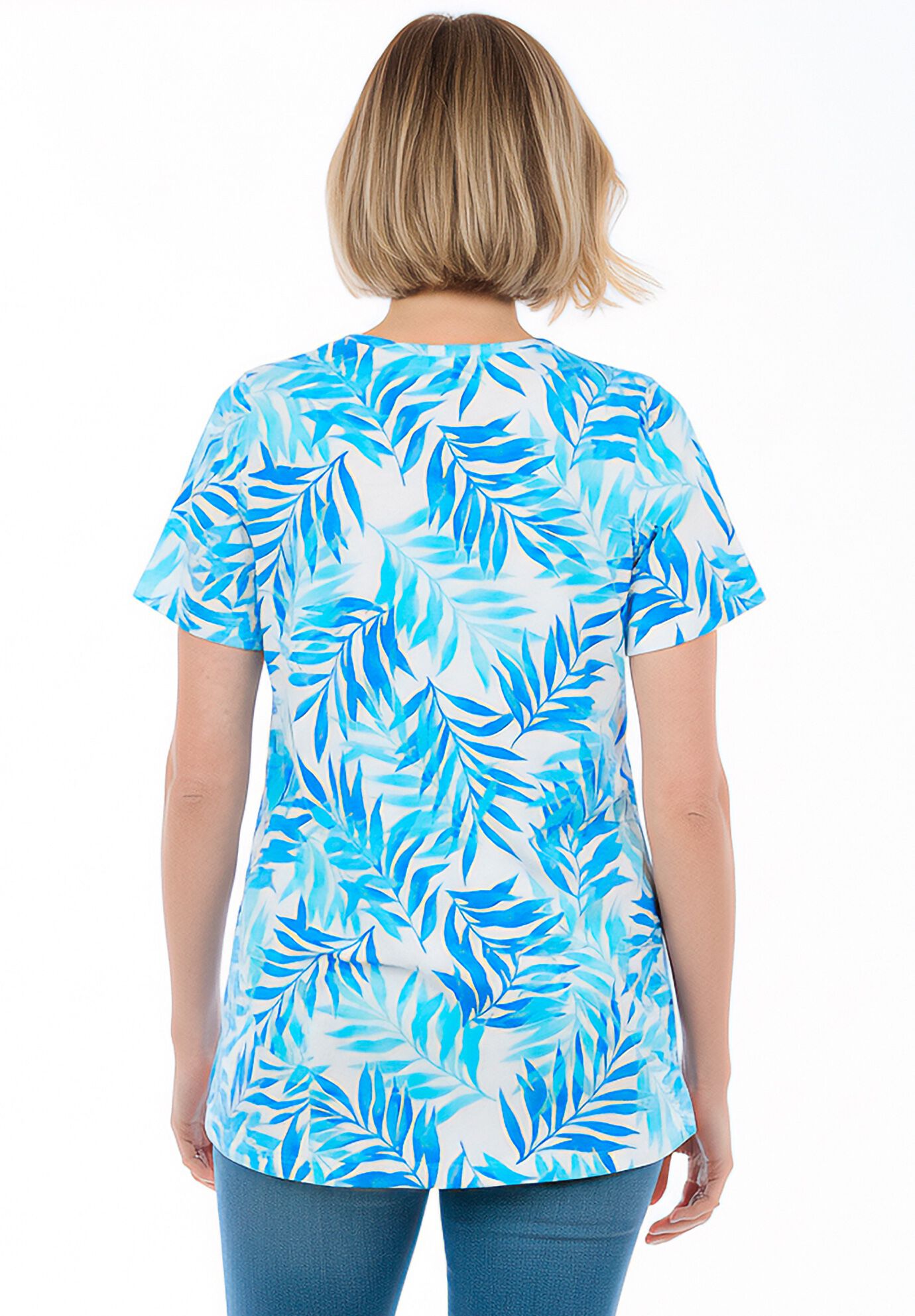 Perfect Printed Short-Sleeve Crewneck Tee, BLUE BREEZY PALMS, on-hover image number 1