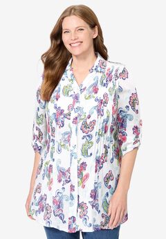 Pintucked Button Down Gauze Shirt
