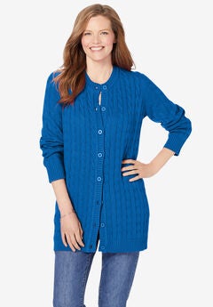 Cotton Cable Knit Cardigan Sweater