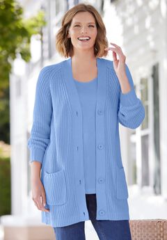 Shaker Button-Front Cardigan Sweater