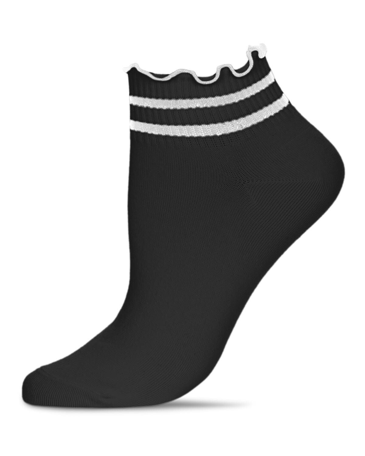 Women&#39;s Combed Cotton Ruffle Stripe Low Cut Shortie Socks, BLACK, hi-res image number 0