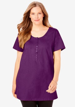 Perfect Short-Sleeve Scoop-Neck Henley Tunic