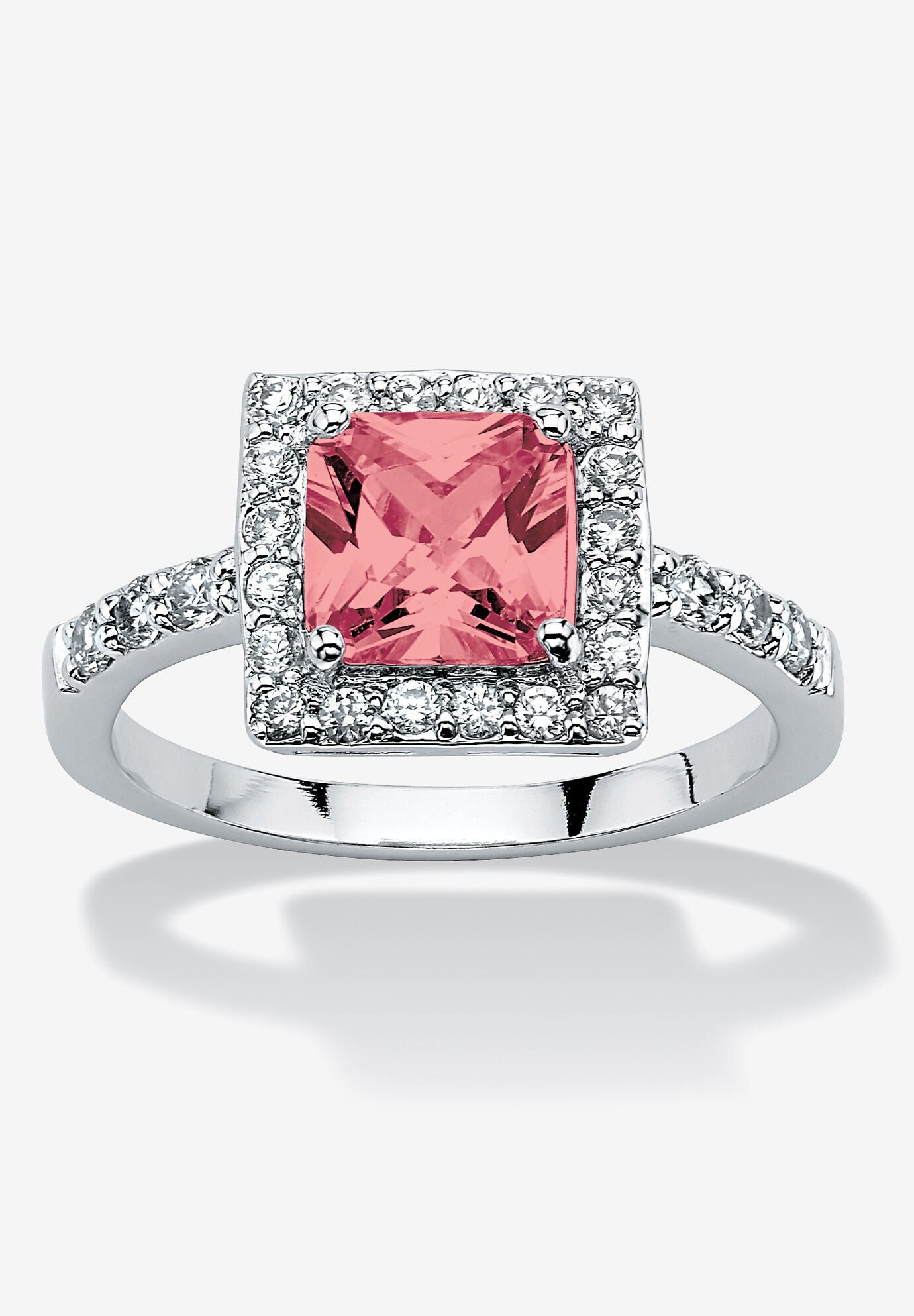 Simulated Birthstone and Crystal Halo Ring in Sterling Silver, OCTOBER, hi-res image number 0