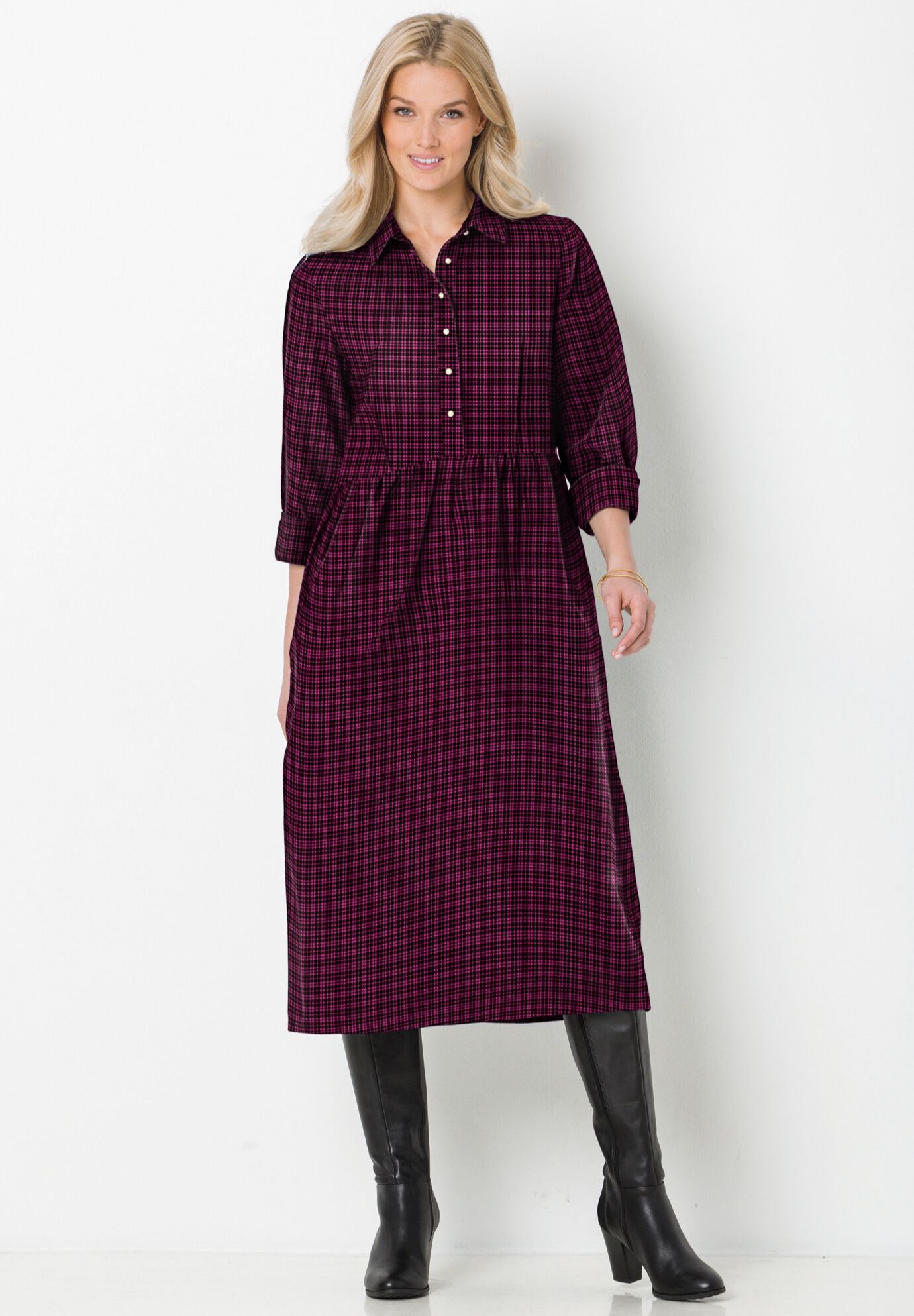 Plaid Flannel A Line Shirtdress Plus Size Ivory Plaid Woman Within