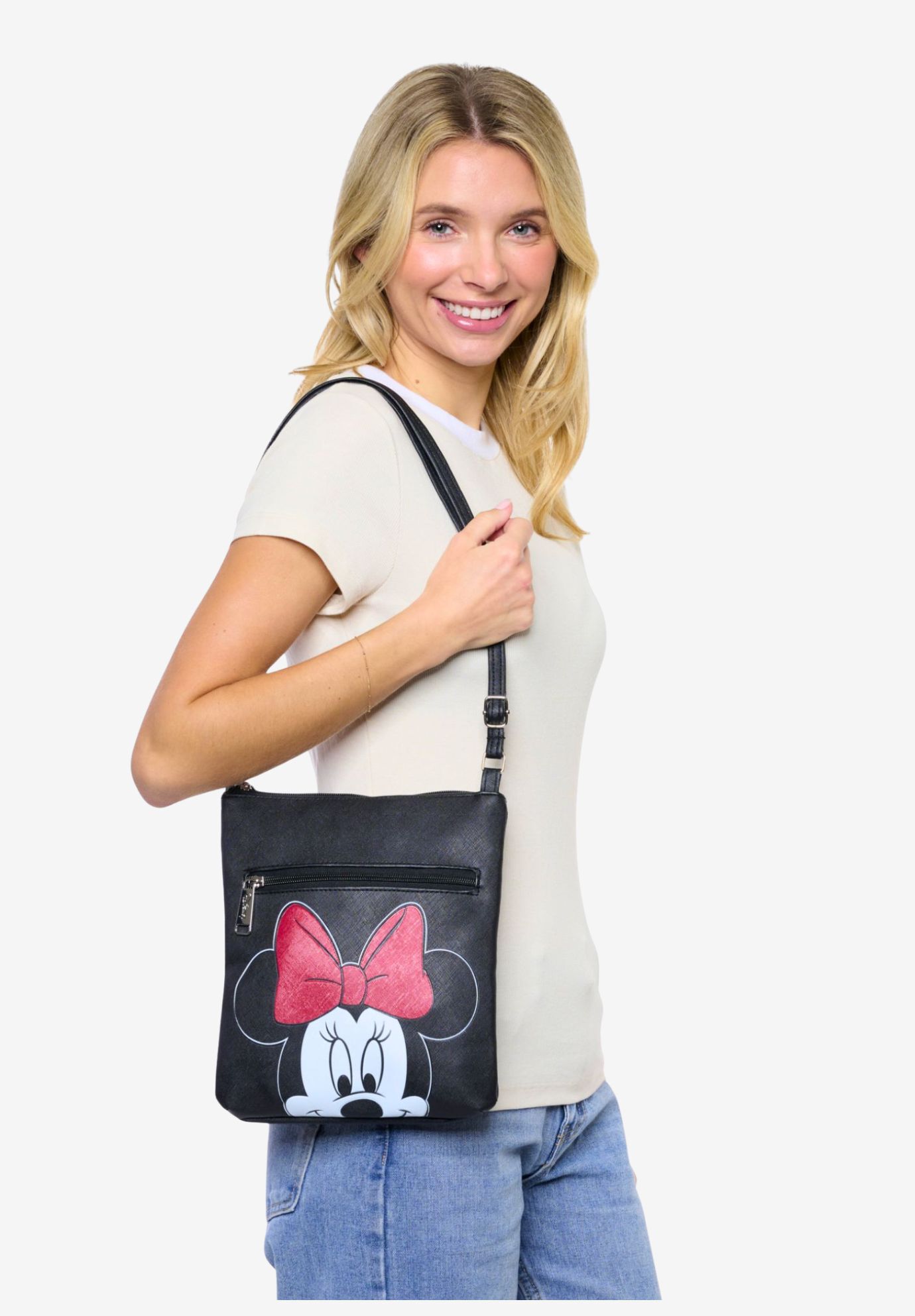 Disney Minnie Mouse Crossbody Purse Passport Bag Travel Black Faux Leather, BLACK, alternate image number 3