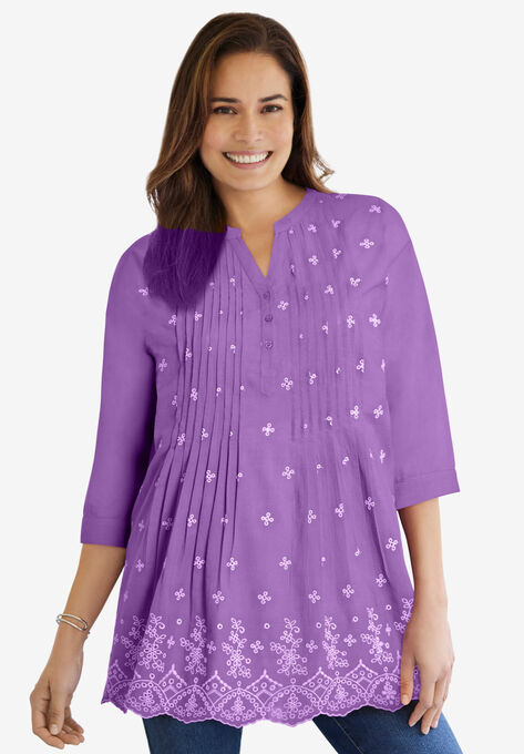Embroidered Cotton Tunic, PRETTY VIOLET EYELET EMBROIDERY, hi-res image number null