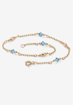 Gold Over Sterling Silver Simulated Birthstone Ankle Bracelet 11 Inches