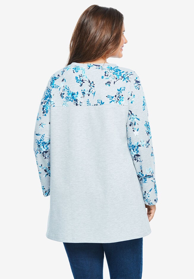Printed Yoke French Terry Sweatshirt, , on-hover image number 1