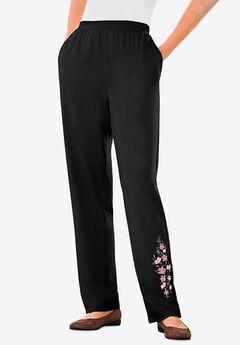 7-Day Embroidered Straight-Leg Knit Pant
