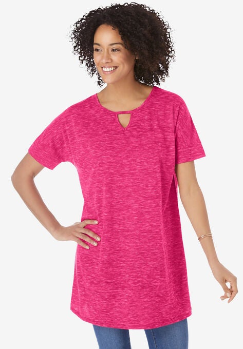 Marled Keyhole Tunic, DARK RASPBERRY SORBET MARLED, hi-res image number null