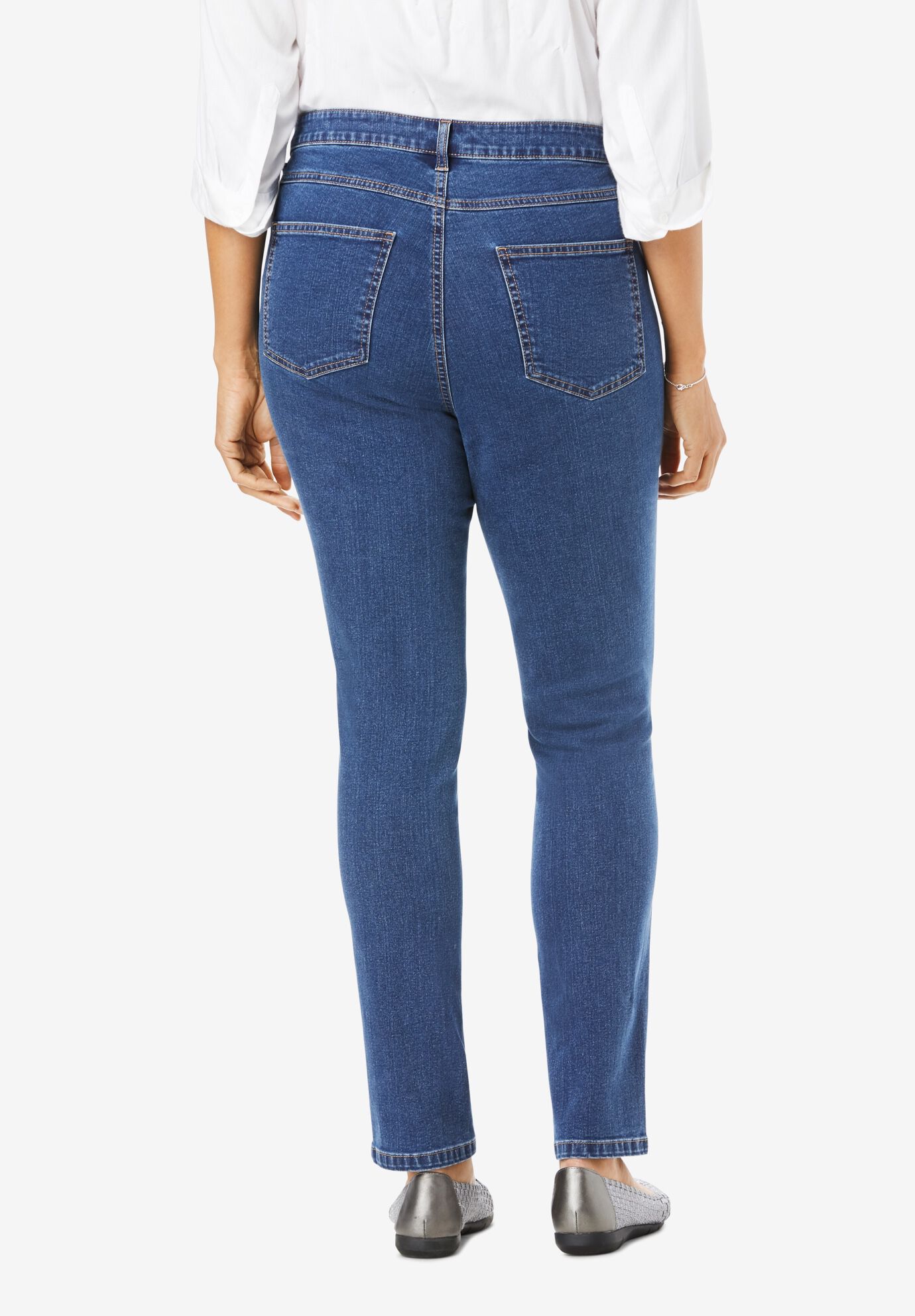 Stretch-Denim Slim-Leg Five-Pocket Jeans, INDIGO, on-hover image number 1