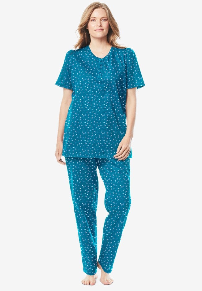 Floral Henley PJ Set, DEEP TEAL DITSY, hi-res image number null