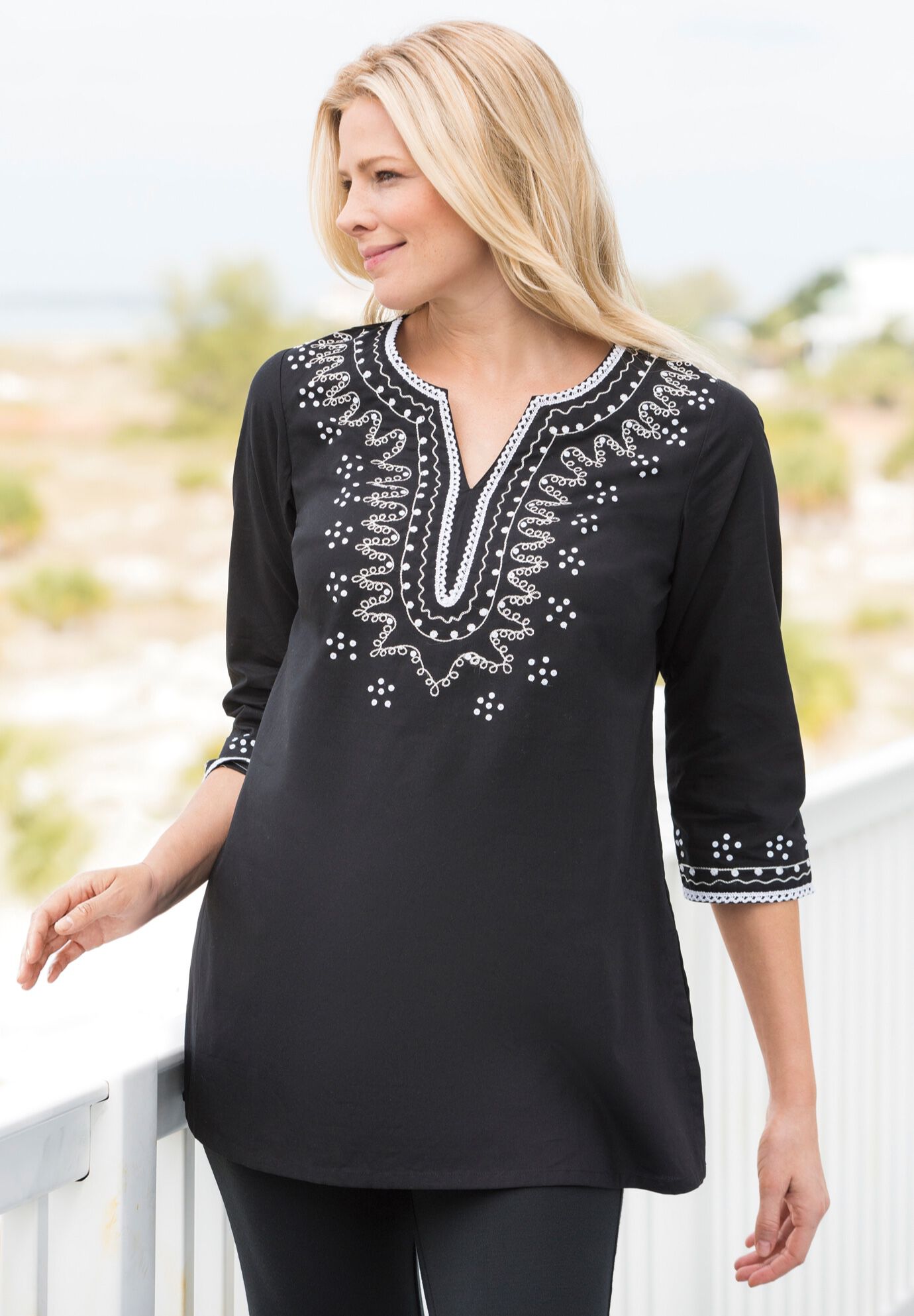 Black cotton shop tunic top